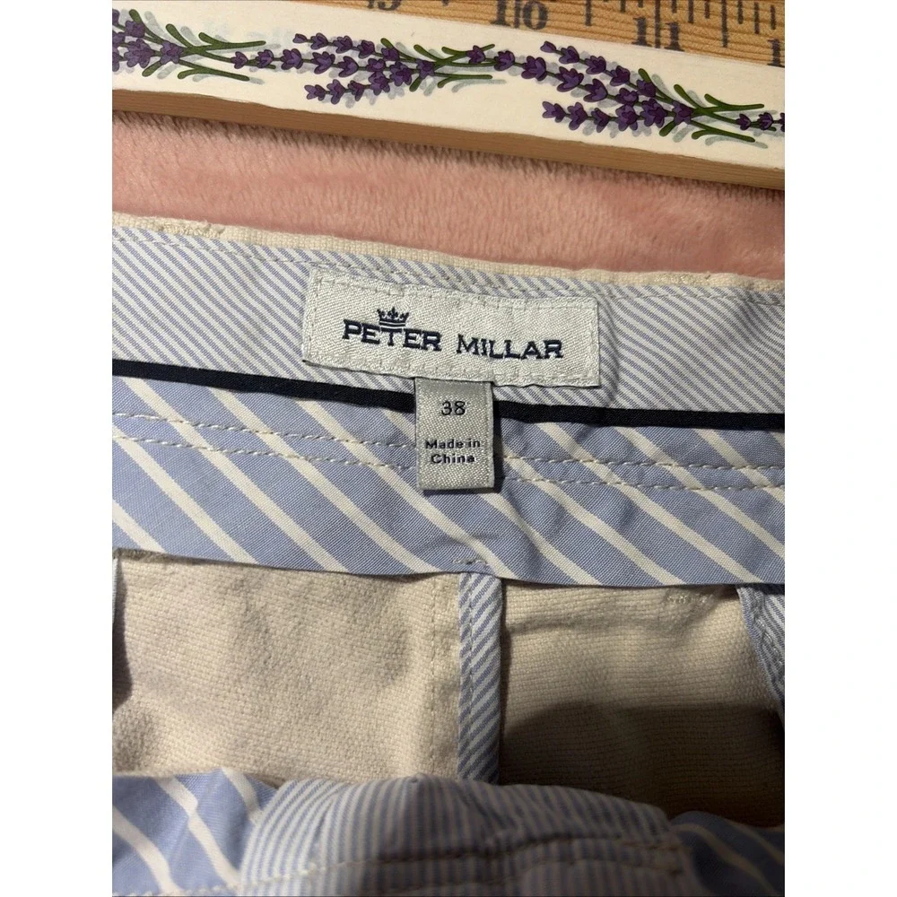 Peter Millar Chino Shorts Mens 38 Khaki Tan Flat Front Cotton Blend. Canvas.